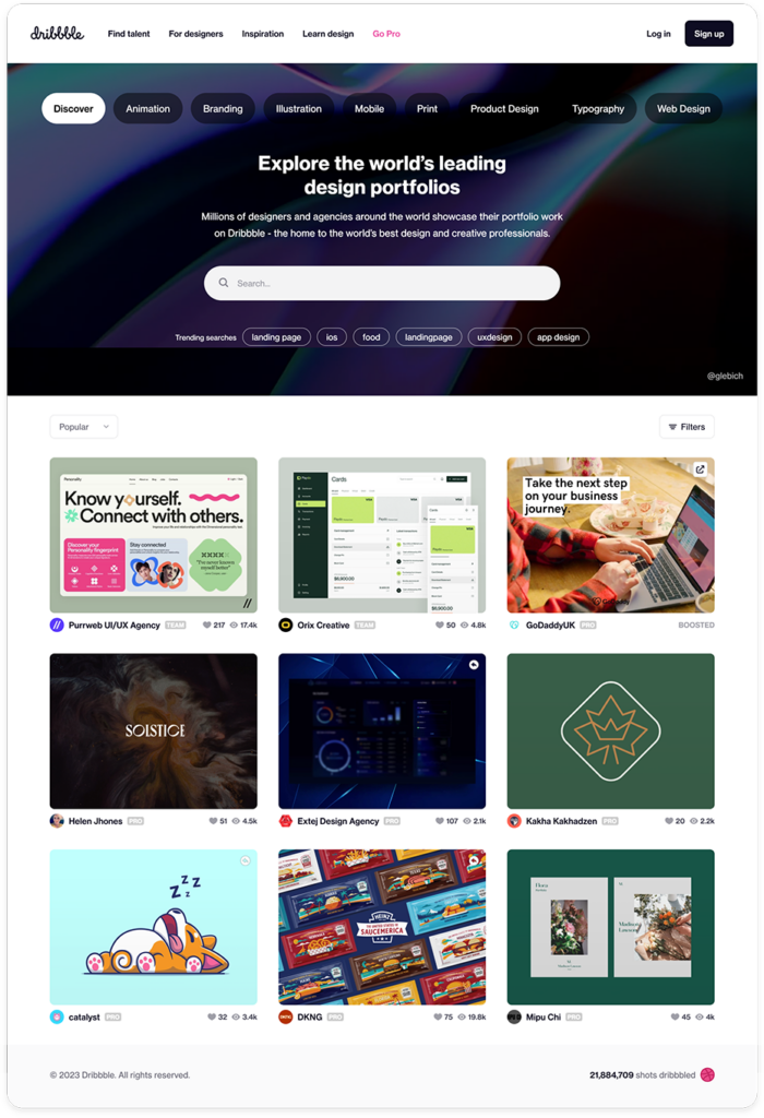 Портфолио дизайнеров на Dribbble